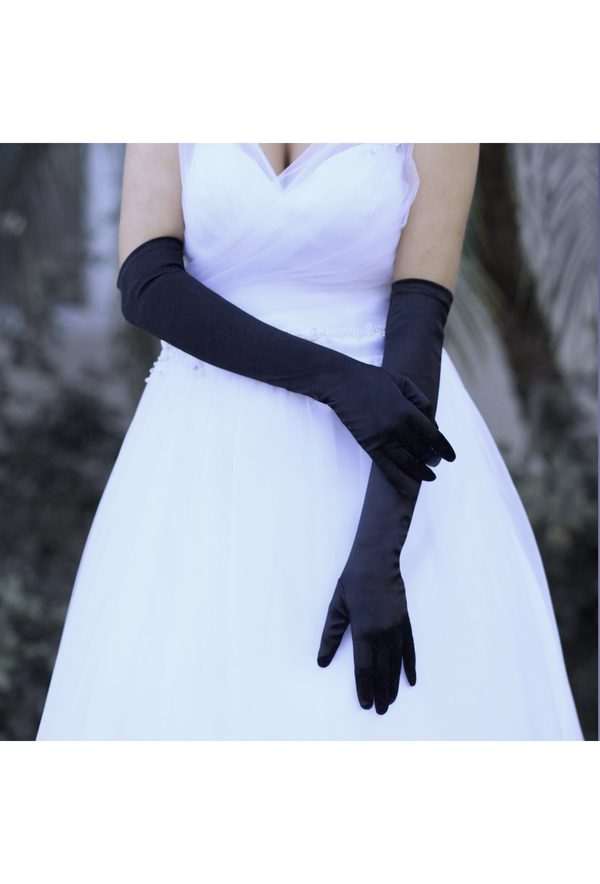 Vintage Style Satin Long Opera Evening Glove - Midnight Blue