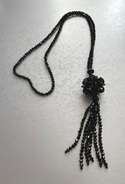 Vintage Crystal Flower Tassel Beaded Long Flapper Necklace - The Deco Haus