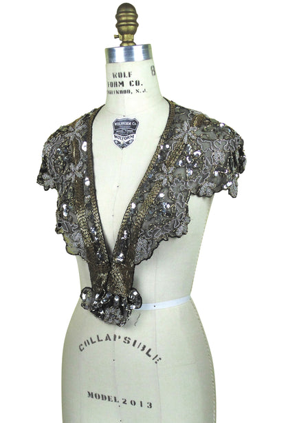Vintage Luxe Hand Beaded Cutout Victorian Collar Capelet - Black Metallic - The Deco Haus