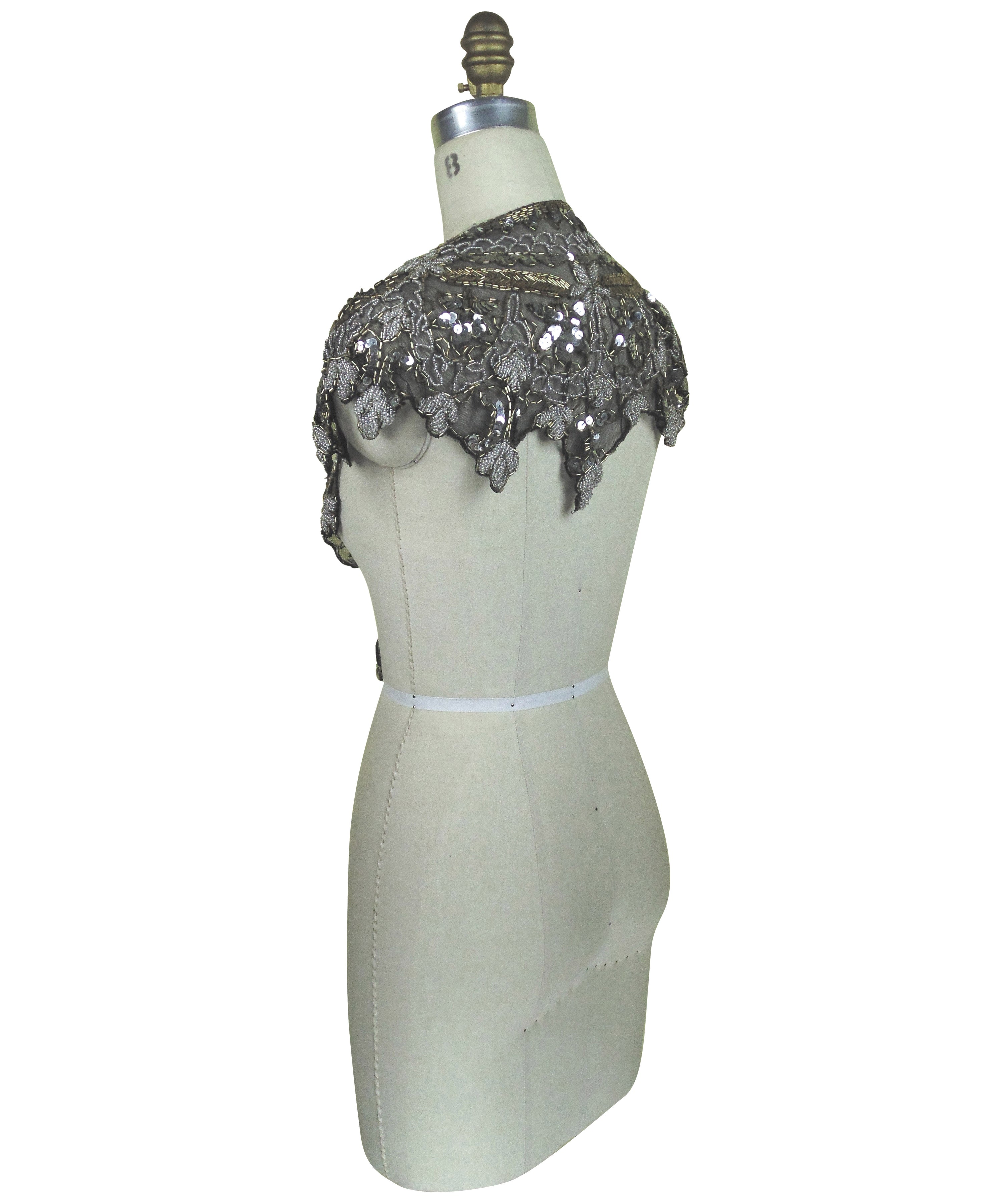Vintage Luxe Hand Beaded Cutout Victorian Collar Capelet - Black Metallic The Deco Haus