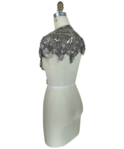 Vintage Luxe Hand Beaded Cutout Victorian Collar Capelet - Black Metallic - The Deco Haus