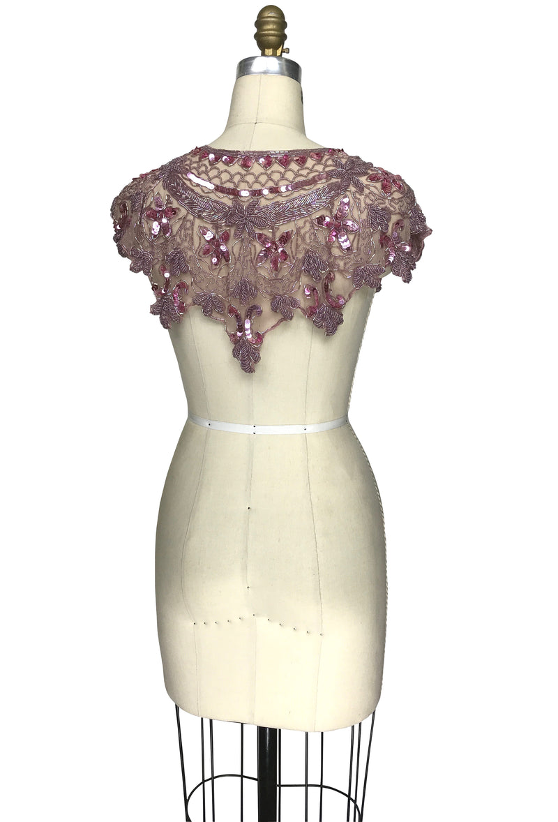Vintage Luxe Hand Beaded Cutout Victorian Collar Capelet - Rose Mauve - The Deco Haus