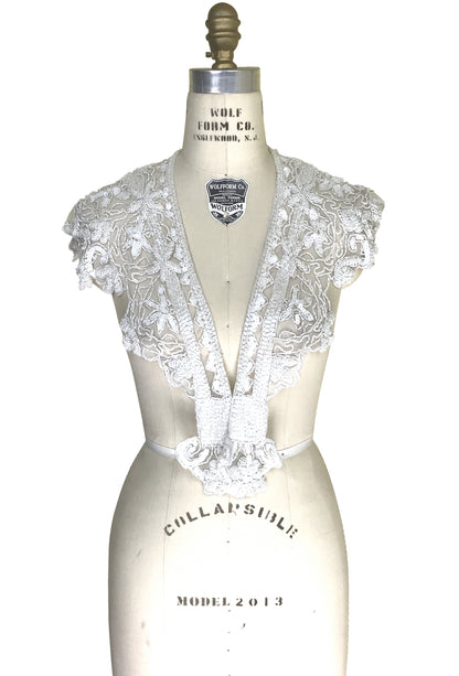 Vintage Luxe Hand Beaded Cutout Victorian Collar Capelet - White The Deco Haus