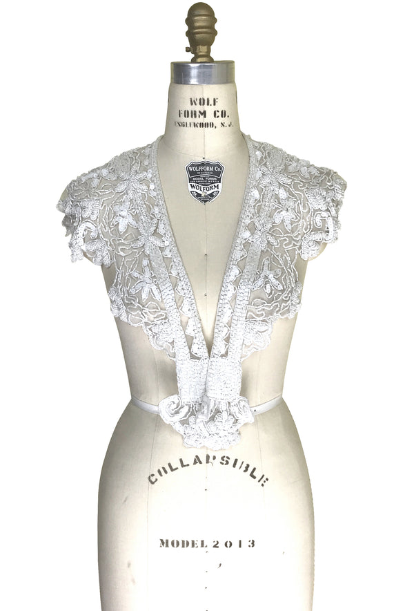 Vintage Luxe Hand Beaded Cutout Victorian Collar Capelet - White - The Deco Haus