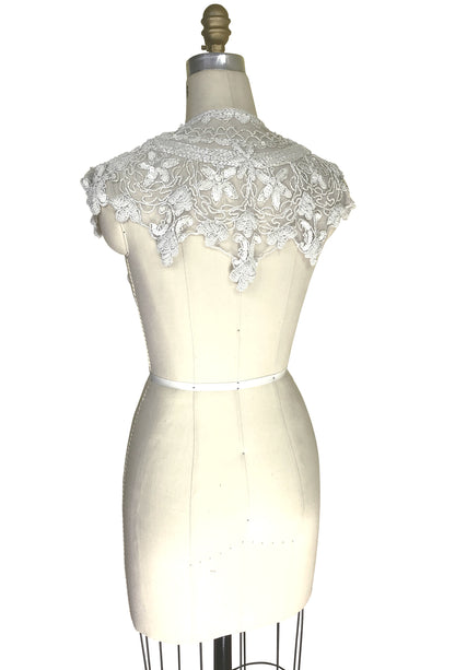 Vintage Luxe Hand Beaded Cutout Victorian Collar Capelet - White The Deco Haus