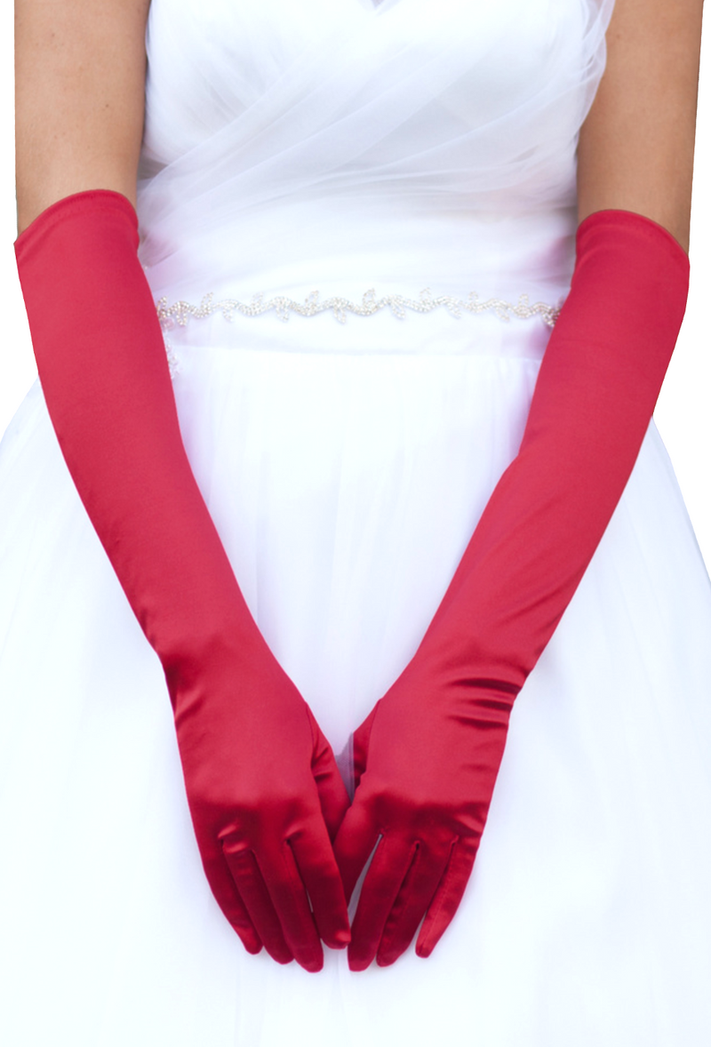 Vintage Style Satin Long Opera Evening Glove Cherry Red