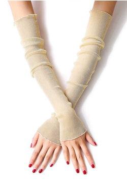 Vintage Style Sheer Glitter Nylon Mesh Fingerless Opera Evening Glove - Pale Gold The Deco Haus