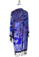Vintage Velvet Art Nouveau Beaded Fringe Scarf Coat - Mucha Mystique - Black The Deco Haus