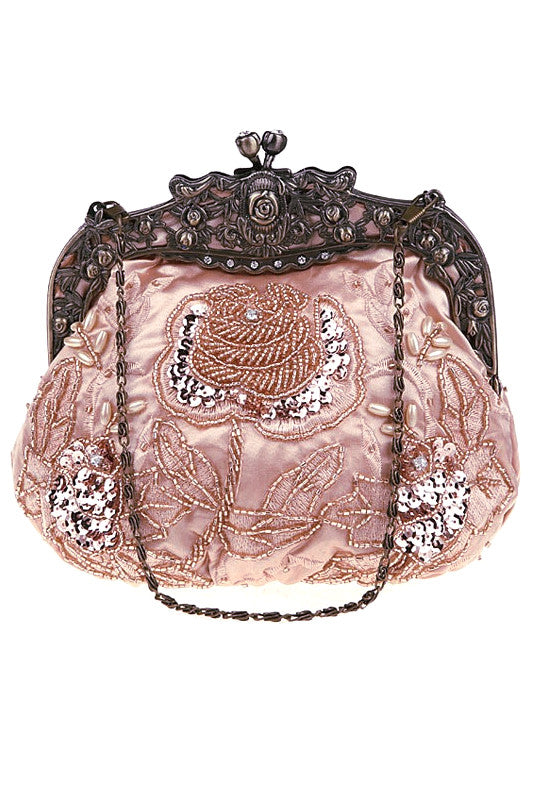 Vintage Victorian Beaded Satin Evening Purse - Rose Pink The Deco Haus