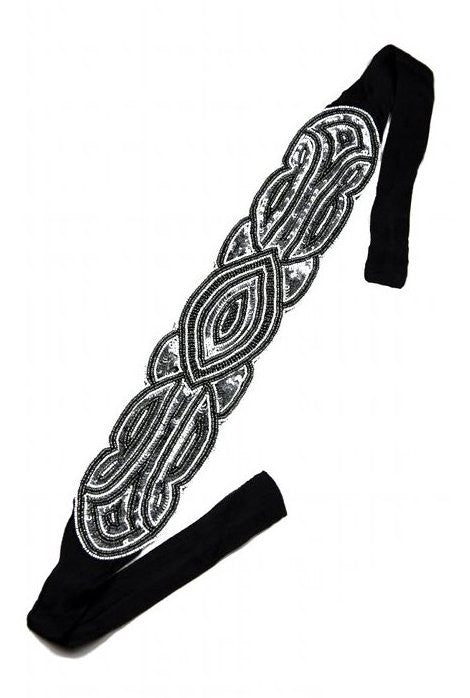 The Patou 1920s Silk Flapper Bandeau - Silver on Black The Deco Haus
