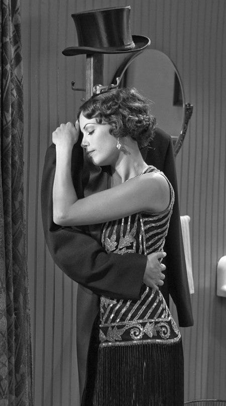 1920s Style Flapper Fringe Party Dress - The Original Artist - Silver on Black L 1920s Style Flapper Fringe Party Dress - The Original Artist - Silver on Black L