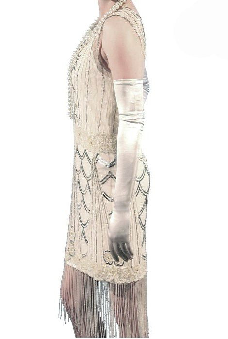 Vintage Style Satin Long Opera Evening Glove - Ivory The Deco Haus
